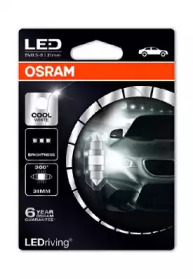Лампа светодиодная блистер 1шт C5W 12V 1W SV8.5-8 Premium LEDriving Festoon (свет холоджный белый, цветовая температура 6000K, длина 31мм)