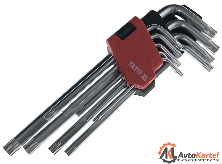 Набор ключей TORX Г-образных средних L=72-174 мм с отверстием 9 предметов