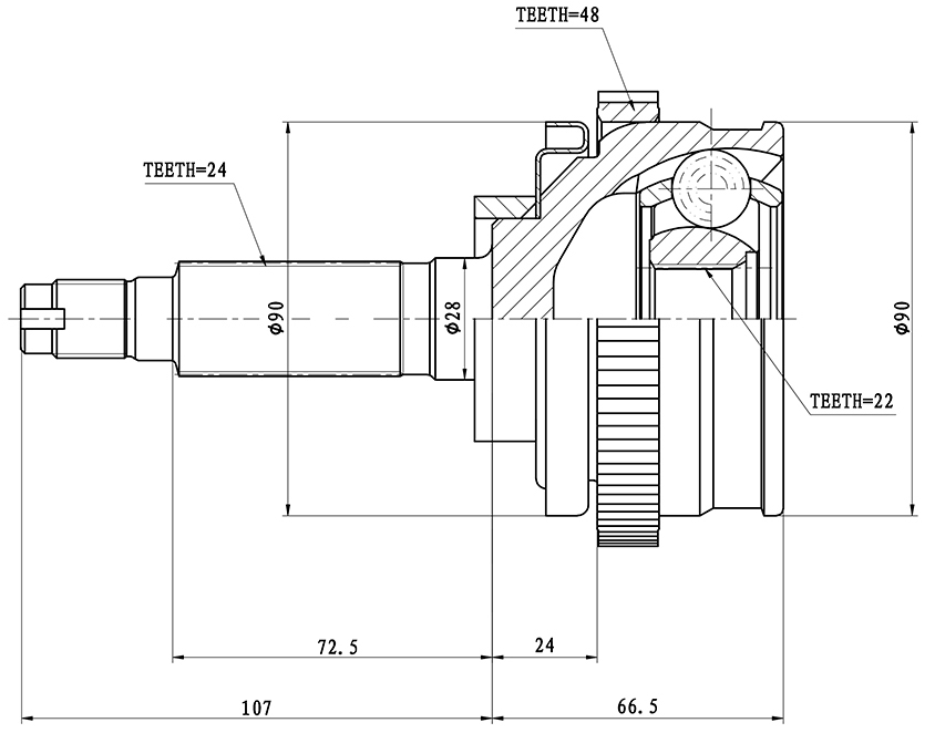 ШРУС наружный Лада Niva, CHEVROLET Niva ABS 24 шлица