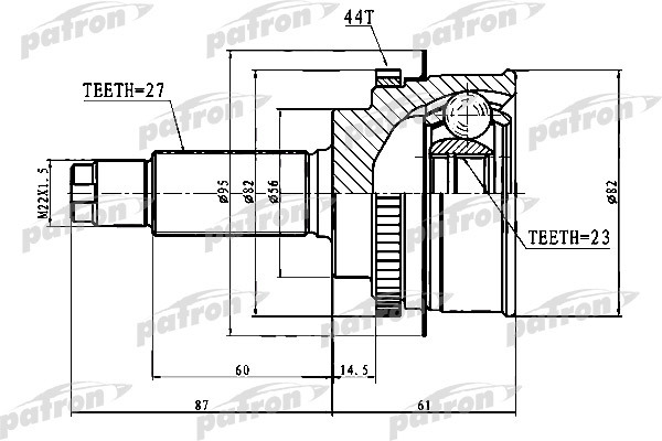 ШРУС наружный с кольцом ABS 27x56x23 ABS:44T SUBAR 640