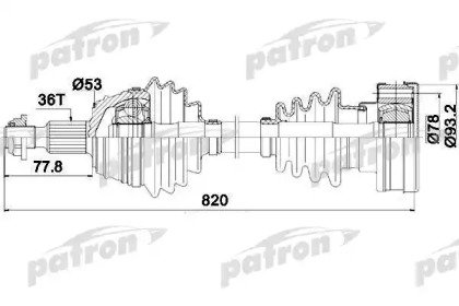 Полуось правая 36x822x53 SEAT LEON 99-, TOLEDO II  083