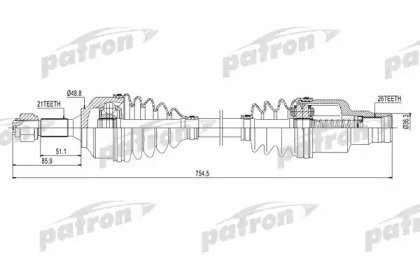 Полуось правая 21x754x48.5x26 CITROEN C2 03-, C3 0 131