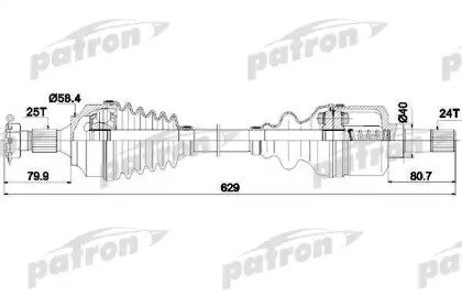 Полуось левая 25x629x58,4x24 CITROEN BERLINGO 08-, 147