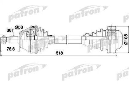 Полуось передняя левая 36x520x53 SEAT LEON 99-, TO 189