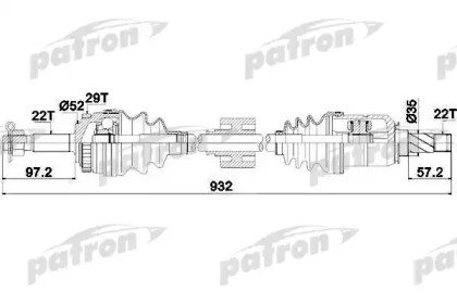 Полуось передняя правая 22x932,2x52 ABS 29T OPEL C 193