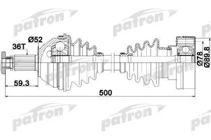 Полуось передняя левая 36x500x52 SEAT CORDOBA 02 - 206