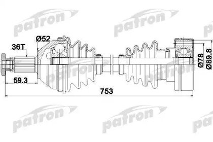 Полуось передняя правая 36x753x52 SEAT CORDOBA 02  207