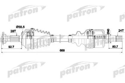 Полуось передняя левая 28x705x58,5x24 PEUGEOT 407  225