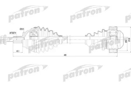 Полуось передняя левая 36x491x59.5 AUDI A3 03-  S 252