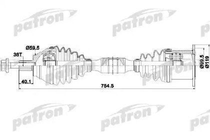 Полуось передняя правая 36x754,5x59,5 VW JETTA 05- 254