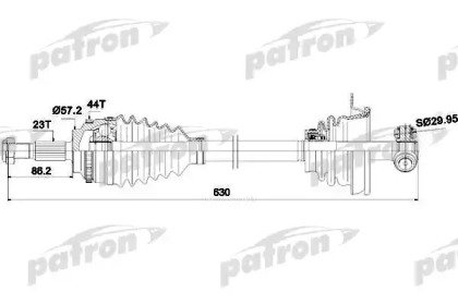 Полуось передняя левая 23x630x57.5 ABS 44T RENAULT 265