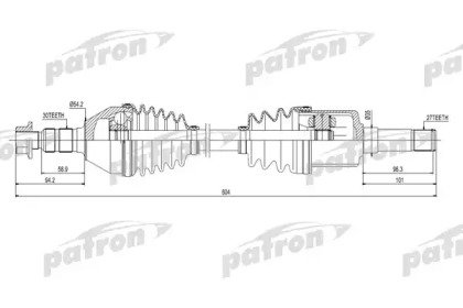 Полуось передняя правая 30x604x54,2x27 OPEL SIGNUM 270