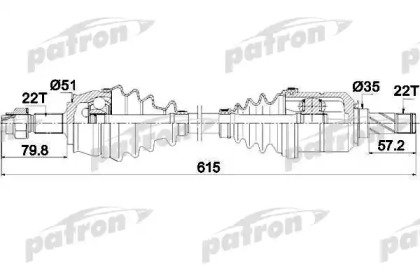 Полуось передняя левая 22x615x51x22 OPEL CORSA D 1 285