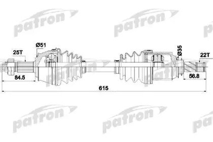 Полуось передняя левая 25x616x51x22 OPEL CORSA D 1 288