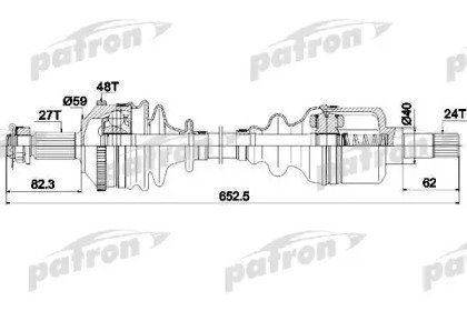 Полуось левая 27x648x61x24 CITROEN EVASION 94-02,  335