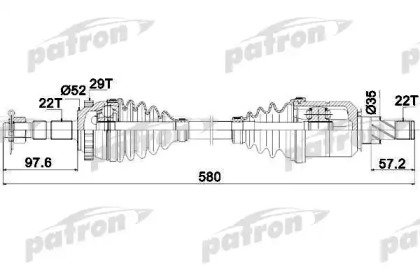 Полуось передняя левая 22x580x52x22 ABS 29T OPEL C 347