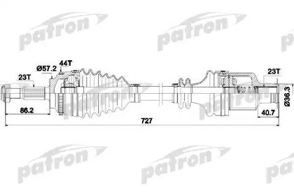 Полуось передняя правая 23x724x57.5x23 ABS 44T REN 361