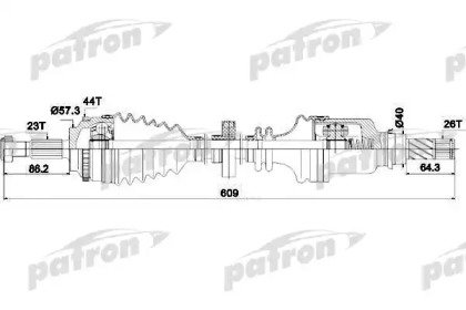 Полуось передняя левая 23x609x26 ABS 44T RENAULT C 409