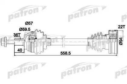 Полуось передняя левая 36x558x94 SEAT ALTEA 04-, A 410