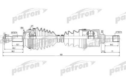 Полуось левая 26X640X27 ABS 47T CHRYSLER VOYAGER I 423