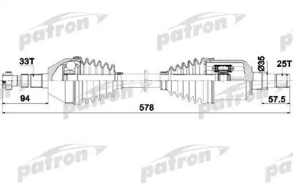 Полуось левая 33X575X25 OPEL ASTRA H 1,9CDTI 04- 435