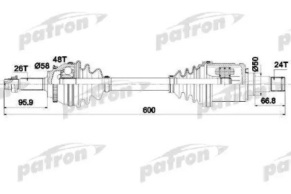 Полуось левая 26X600X24 ABS 48T TOYOTA AVENSIS 2,0 437