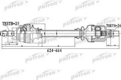 Полуось передний мост слева 25x624x58,5x26 CITROEN 482