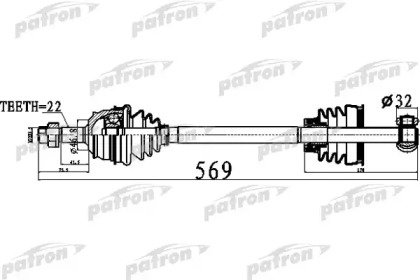 Полуось передний мост справа 22x569x46,8 FIAT BRAV 484