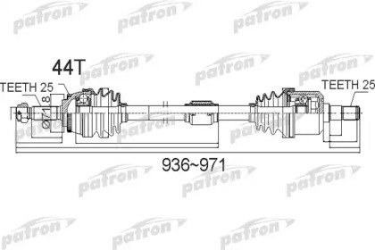 Полуось передний мост справа 25X936X71,8X25 ABS44T 487