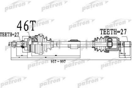 Полуось передний мост справа 27X957X60X27 ABS46T H 489