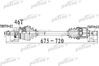 Полуось передний мост слева 27X675X60X27 ABS46T HY 492