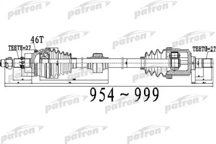 Полуось передний мост справа 27X954X60X27 ABS46T H 493