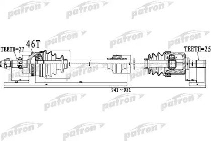 Полуось передний мост справа 27X941X60X25 ABS46T H 494