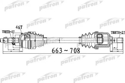 Полуось передний мост справа 27X663X60X27 ABS46T H 495