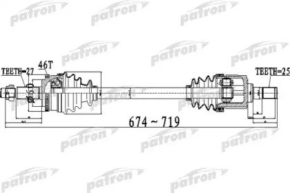 Полуось передний мост слева 27X674X60X25 ABS46T HY 496