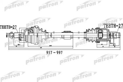 Полуось передний мост справа 27X957X60X27 HYUNDAI  497