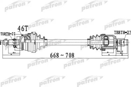 Полуось передний мост слева 27X668X60X27 ABS46T HY 498