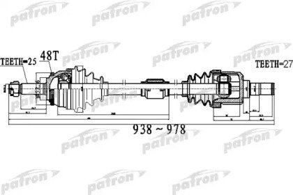 Полуось передний мост справа 25x938x52,6x27 ABS48T 500