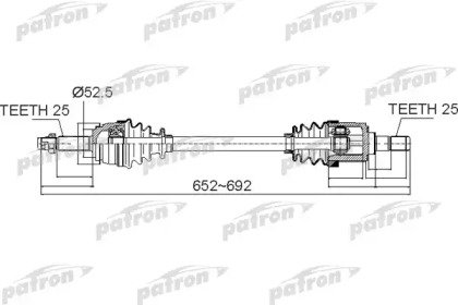 Полуось передний мост слева 25X652X52,5x25 HYUNDAI 503