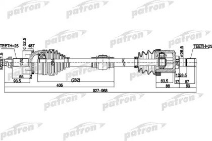 Полуось передний мост справа 25X927X52,5X25 ABS48T 505