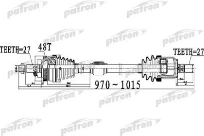 Полуось передний мост справа 27X970X62X27 ABS48T H 506