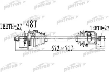 Полуось передний мост слева 27X672X62X27 ABS48T HY 507