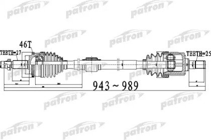 Полуось передний мост справа 27X943X60X25 ABS46T K 512