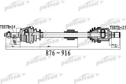 Полуось передний мост справа 24X876X70X25 KIA PICA 514