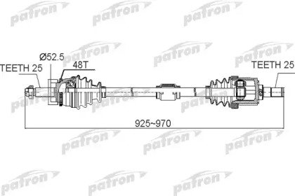 Полуось передний мост справа 25X925X70X25 ABS48T K 519