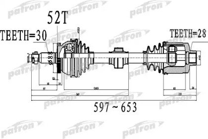 Полуось передний мост справа 30x567x88x28 ABS52T K 522