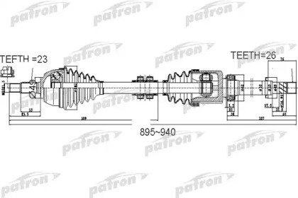 Полуось передний мост справа 23x895x49x26 NISSAN N 525