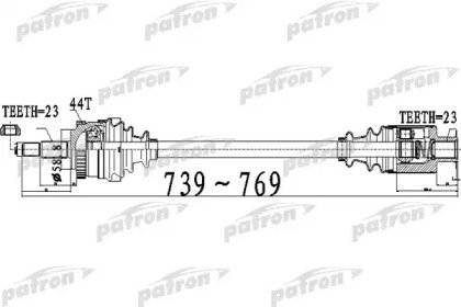 Полуось передний мост справа 23x739x58,8x23 ABS44T 530