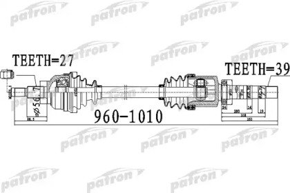 Полуось передний мост справа 27X960X56,7X39 RENAUL 531