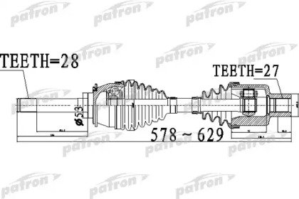 Полуось передний мост слева 28X578X53X27 SSANG YON 533